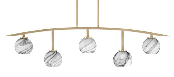 Toltec Lighting - 3745-NAB-4109 - Five Light Bar - Kurve - New Age Brass