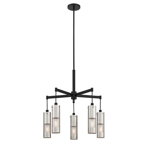 George Kovacs - P1595-691 - Five Light Chandelier - Grid 3 - Brushed Nickel and Coal Highlights