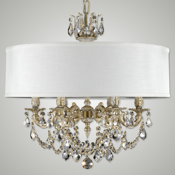 manufacturer_finish:Antique White Glossy|manufacturer_glass:Hard Linen Hard Back Fabric Shade|crystal:ALN - Precision Color French Pendaloque Golden Crystal