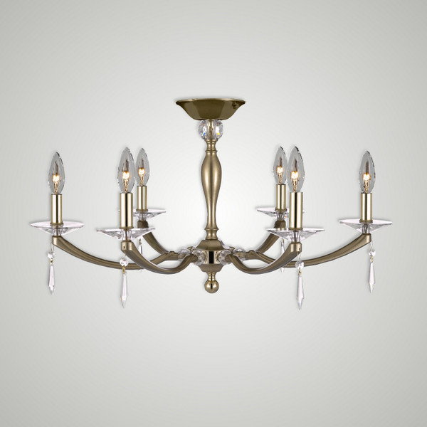 American Brass & Crystal - FM5335-U-36G-32G-ST - Six Light Semi-Flush Mount - Kensington - Old Brass with Polished Brass