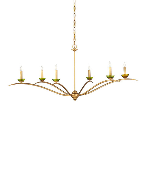 Currey and Company - 9000-1338 - Six Light Chandelier - Flannery - Contemporary Gold Leaf/Contemporary Gold/Green