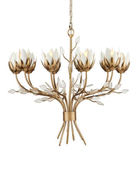 Currey and Company - 9000-1359 - Ten Light Chandelier - Star Magnolia - Antique Brass/White/Clear