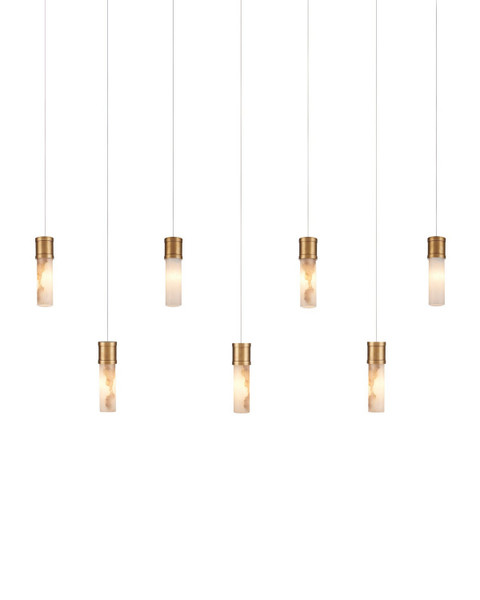Currey and Company - 9000-1386 - Seven Light Pendant - Cannula - Vintage Brass/White/Silver