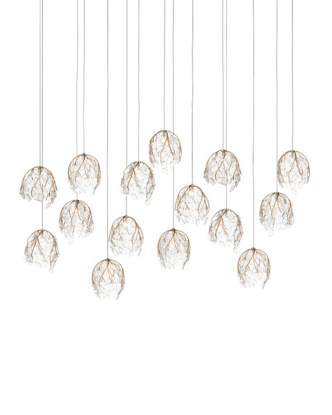 Currey and Company - 9000-1391 - 15 Light Pendant - Banyan - Antique Brass/Clear/Silver