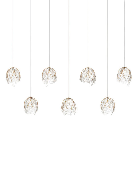 Currey and Company - 9000-1394 - Seven Light Pendant - Banyan - Antique Brass/Clear/Silver
