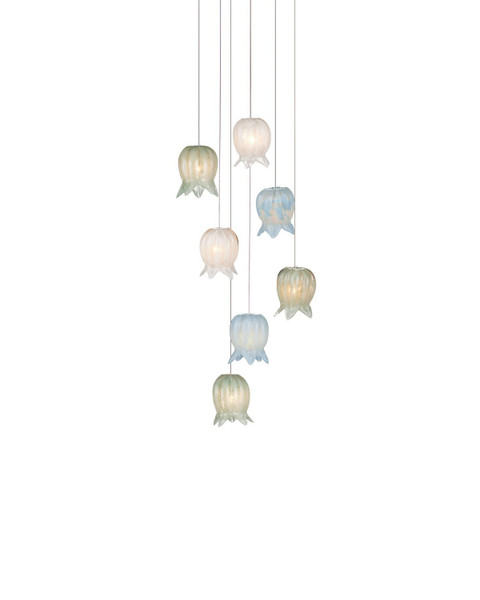 Currey and Company - 9000-1420 - Seven Light Pendant - Polpo - Blue/Green/White/Silver