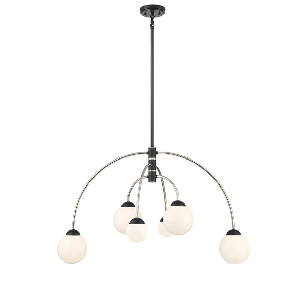 Meridian - M100114MBKPN - Six Light Chandelier - Matte Black with Polished Nickel