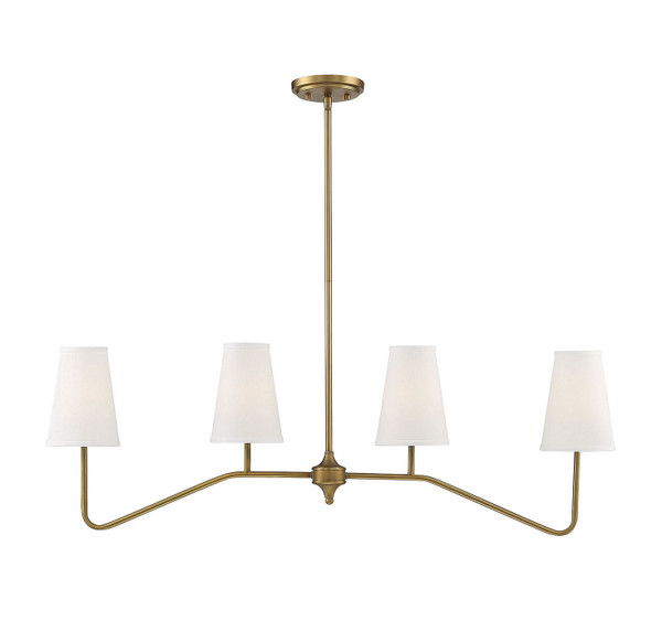 Meridian - M10078NB - Four Light Linear Chandelier - Mchan - Natural Brass