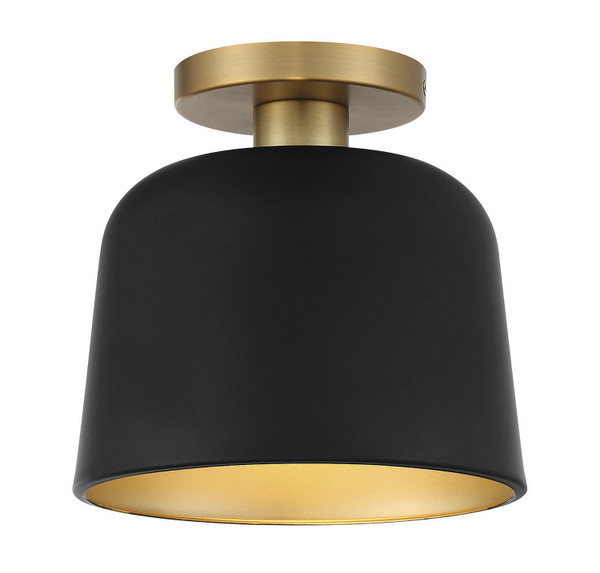 Meridian - M60067MBKNB - One Light Semi-Flush Mount - Matte Black with Natural Brass
