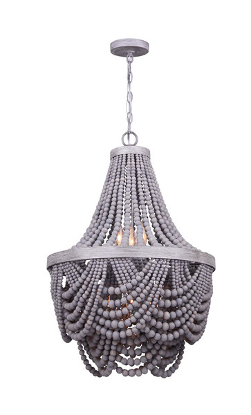 Canarm - ICH1001A06BGY18 - Six Light Chandelier - Kipling - Brushed Grey With Real Wood Beads