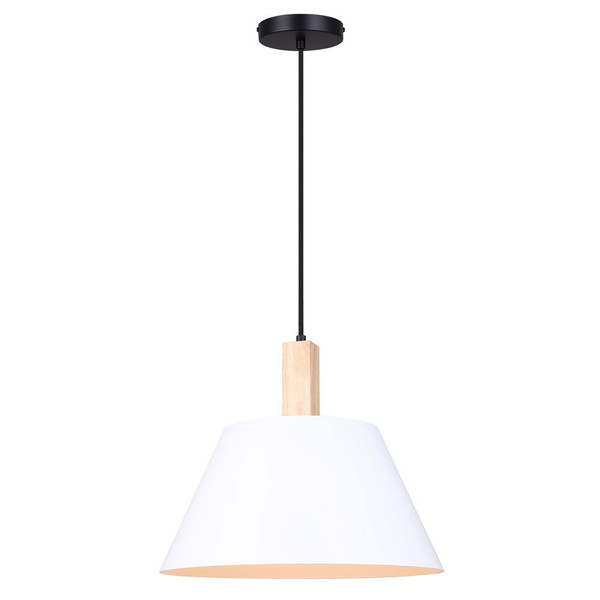 Canarm - IPL1124A01BWW - One Light Pendant - Harlyn - Matte Black Matte White And Real Wood
