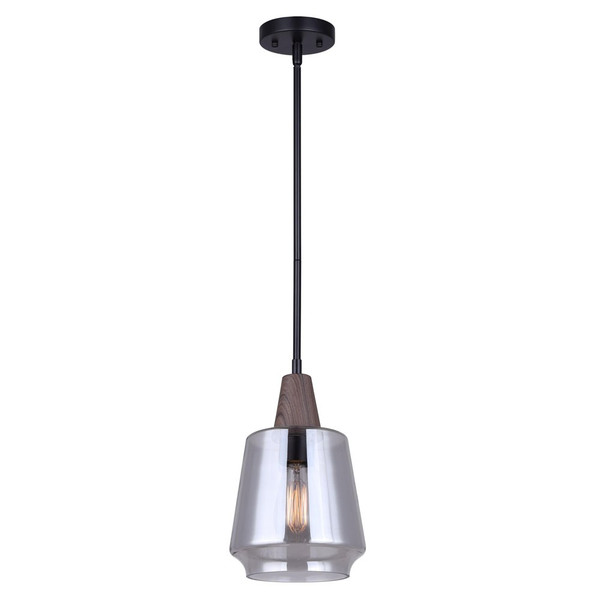 Canarm - IPL2040B01BKW - One Light Pendant - Dante - Matte Black And Faux Wood