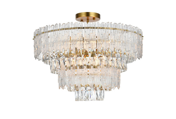 Elegant Lighting - 1780F25SG - Eight Light Flush Mount - Emilia - Satin Gold and Clear