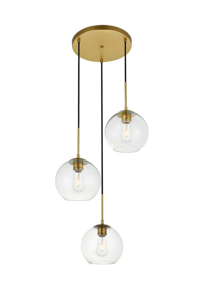 Elegant Lighting - LD2208BR - Three Light Pendant - BAXTER - Brass and Clear