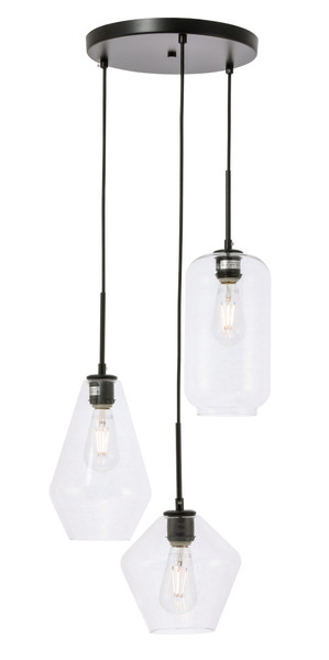 Elegant Lighting - LD2268BK - Three Light Pendant - Gene - Black and Clear glass