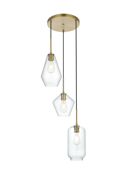 Elegant Lighting - LD2268SG - Three Light Pendant - Gene - Satin Gold and Clear
