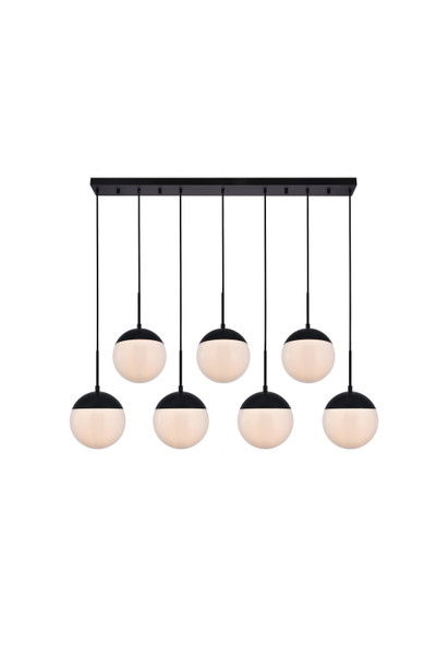 Elegant Lighting - LD6086BK - Seven Light Pendant - Eclipse - Black And Frosted White