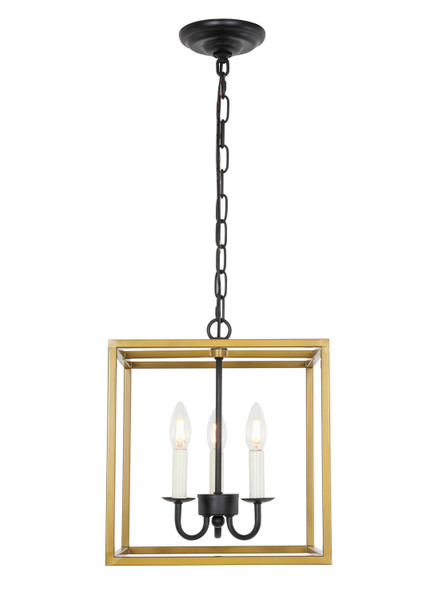 Elegant Lighting - LD6105D12BRBK - Three Light Pendant - Eclipse - Brass And Black