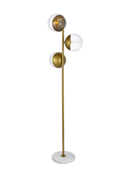 Elegant Lighting - LD6163BR - Three Light Floor Lamp - Eclipse - Brass and Clear