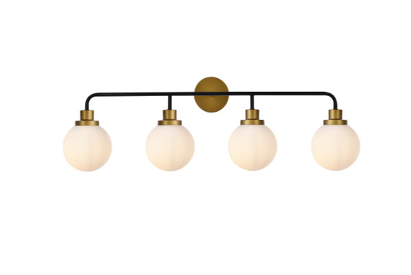 Elegant Lighting - LD7036W38BRB - Four Light Bath - Hanson - Black and Brass and Frosted Shade