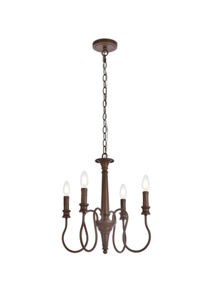 Elegant Lighting - LD7043D17WOK - Four Light Pendant - Flynx - Weathered Oak