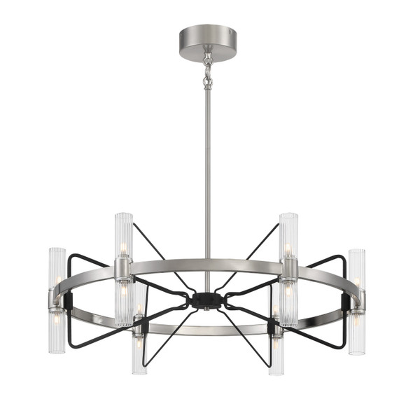 George Kovacs - P7872-420-L - 12 Light Chandelier - Mass Transit - Brushed Nickel With Sand Coal Highlights