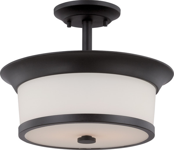 Nuvo Lighting - 60-5550 - Two Light Semi Flush Mount - Mobili - Aged Bronze / Satin White Glass
