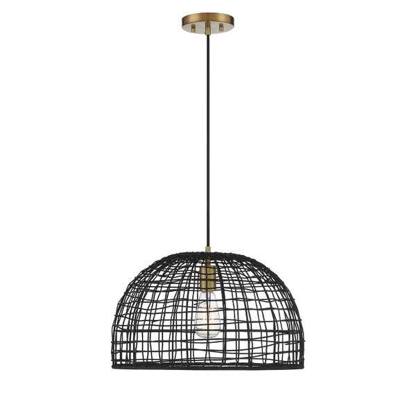 Meridian - M70105BRNB - One Light Pendant - Black with Natural Brass Accents