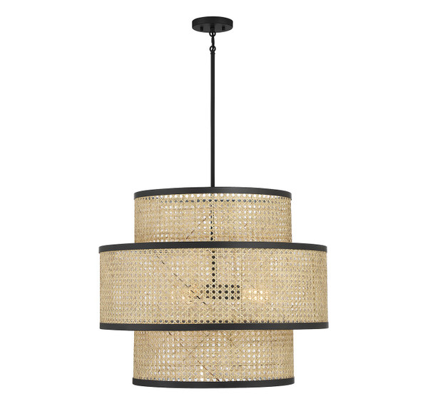 Meridian - M7016MBK - Three Light Pendant - Natural Cane with Matte Black