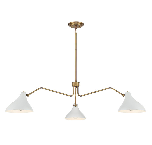 Meridian - M7019WHNB - Three Light Pendant - White with Natural Brass