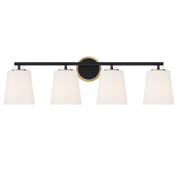 Meridian - M80079MBKNB - Four Light Bathroom Vanity - Matte Black and Natural Brass