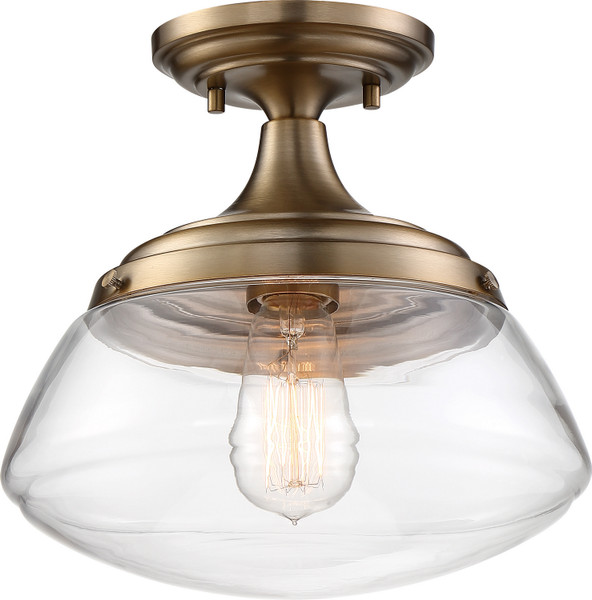 Nuvo Lighting - 60-6797 - One Light Semi Flush Mount - Kew - Burnished Brass / Clear