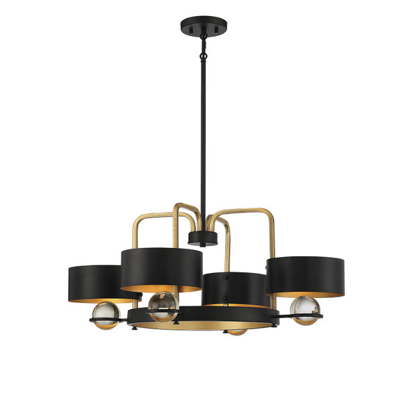 Lighting One E - V6-L1-2923-4-51 - Four Light Chandelier - Chambord - Vintage Black W/ Warm Brass