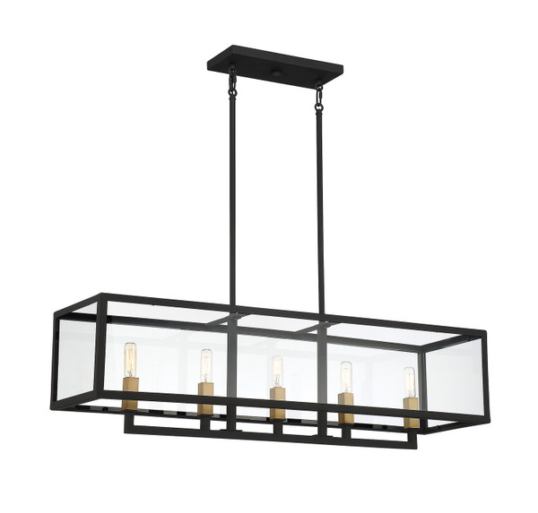 Lighting One E - V6-L1-2927-5-137 - Five Light Linear Chandelier - Harris - Textured Black W/ Warm Brass