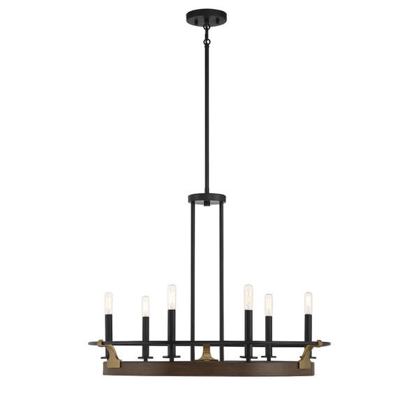Lighting One E - V6-L1-2931-6-170 - Six Light Chandelier - Icarus - Burnished Brass W/ Walnut