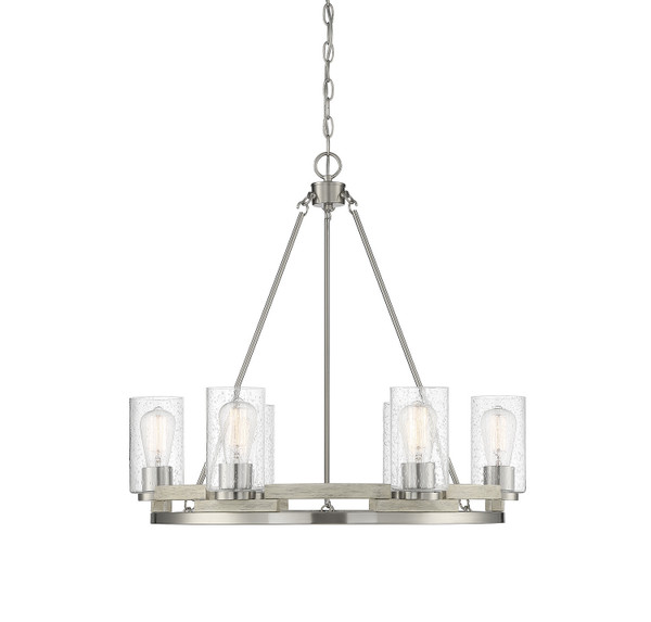 Lighting One E - V6-L1-7600-6-165 - Six Light Chandelier - Lynwood - Satin Nickel W/ Greywood