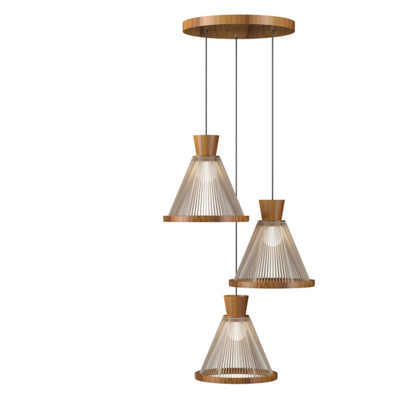 Accord Lighting - 1541.12 - Three Light Pendant - Corda - Teak