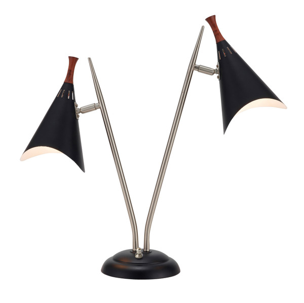 Adesso Home - 3235-01 - Two Light Desk Lamp - Draper - Brushed Steel/Black Painted W. Wood