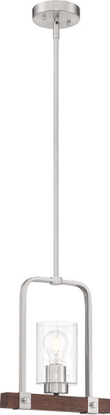 Nuvo Lighting - 60-6965 - One Light Mini Pendant - Arabel - Brushed Nickel / Nutmeg Wood
