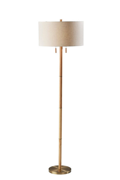 Adesso Home - 3375-12 - Two Light Floor Lamp - Madeline - Natural Rubberwood & Antique Brass