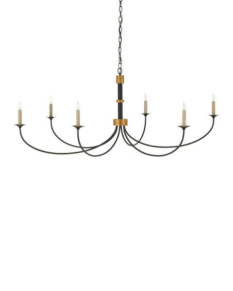 Currey and Company - 9000-1481 - Six Light Chandelier - Lawton - Satin Black / Contemporary Gold Leaf