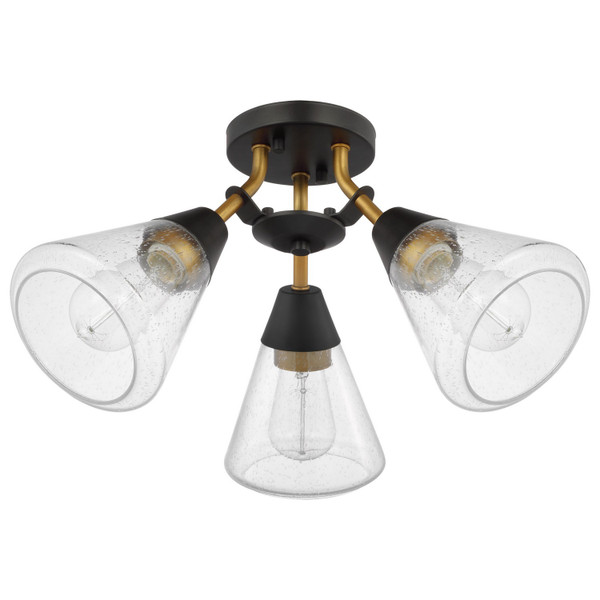 Nuvo Lighting - 60-7684 - Three Light Semi Flush Mount - Starlight - Matte Black / Natural Brass