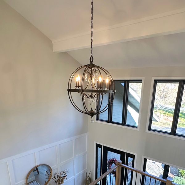 Chandelier in a modern entryway