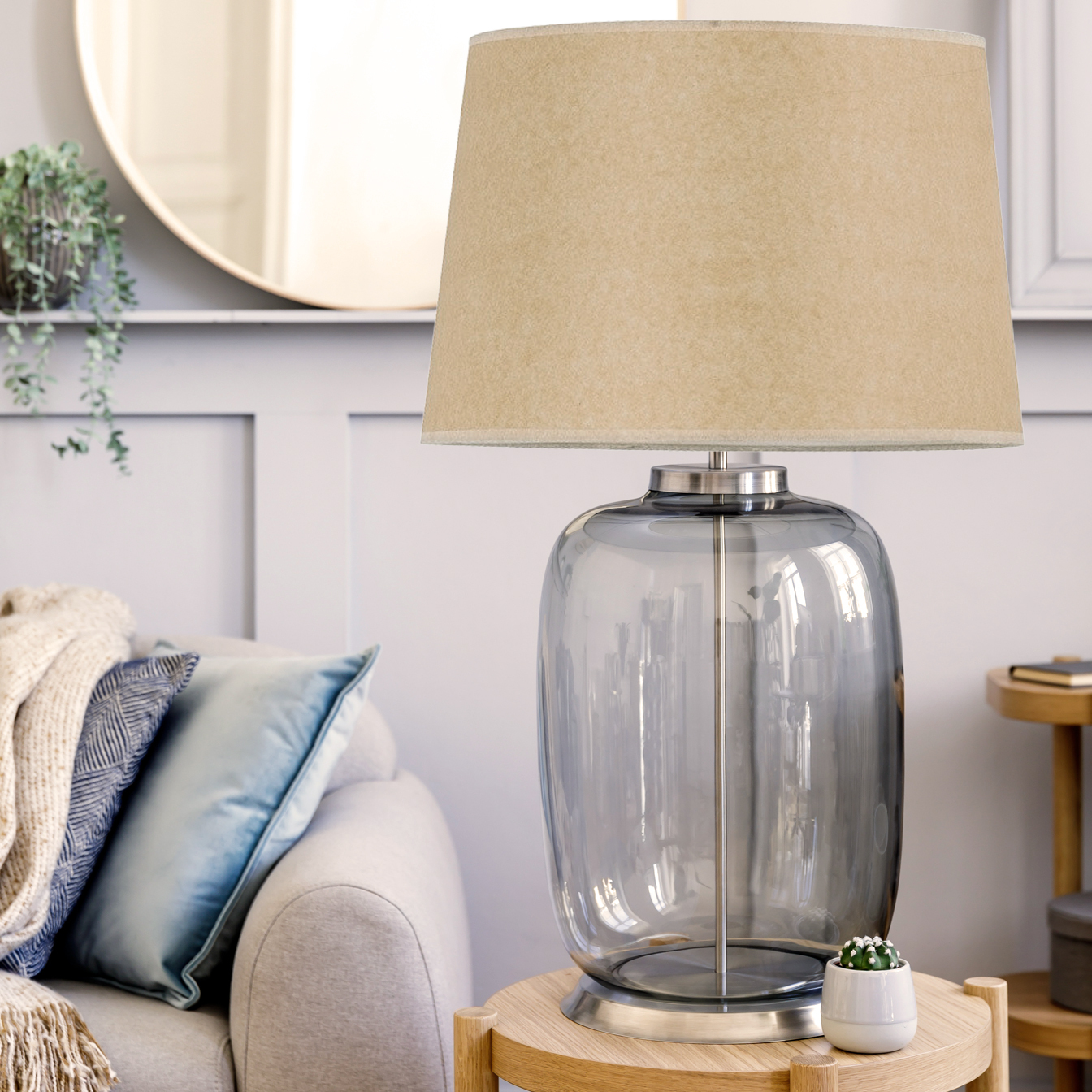 Drum lamp shades on display