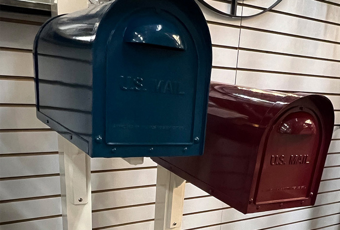 red and blue mailboxes display