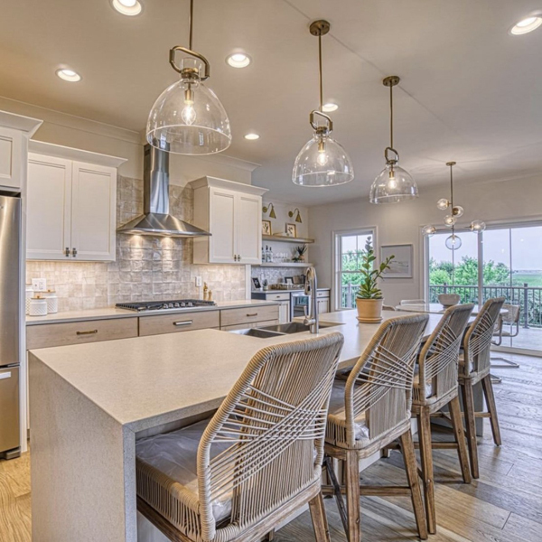 Recessed LED downlights illuminating a kitchen