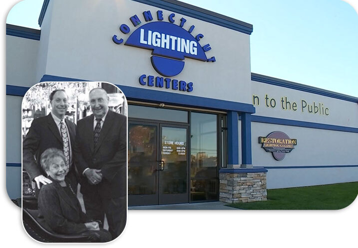 Connecticut Lighting Centers storefront and family photo combined