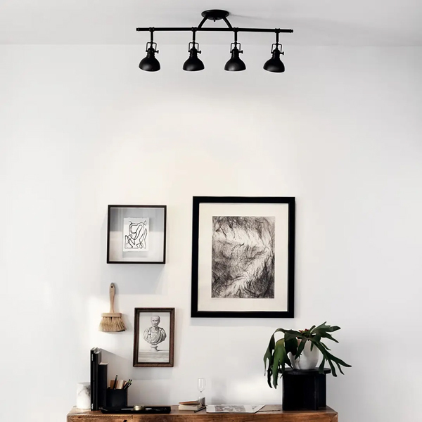 Adjustable track lighting highlighting artwork