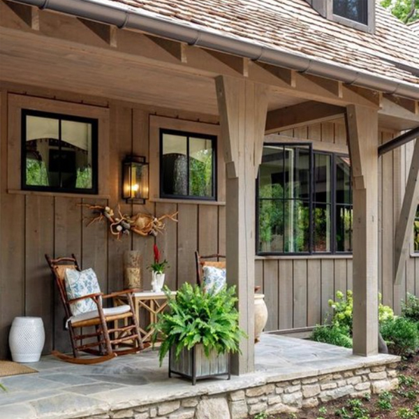 Outdoor wall lantern mounted beside front door