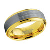 (8mm)  Unisex or Men's Tungsten Carbide Wedding ring band. Silver and Yellow Gold Duo Tone Top. Comfort Fit Wedding Rings